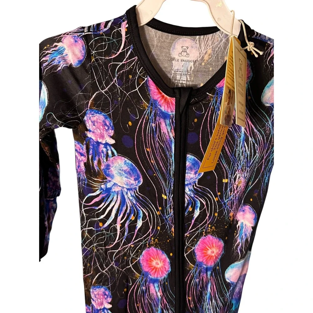 Little Snuggles Bamboo Viscose Jellyfish Sleeper Pajamas Black Pink Purple 3T
